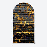 Aperturee - Aperturee Black Bricks Wall Golden Engraved Arch Backdrop